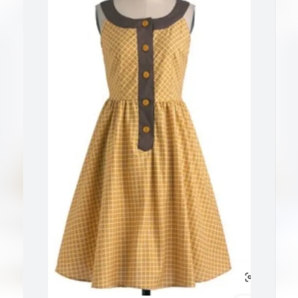 Retrolicious dress yellow and brown midi swing